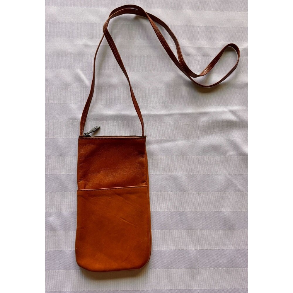 BareTraps Brown Leather Crossbody Bag Y2K Minimalist Boho Phone Purse Cognac
